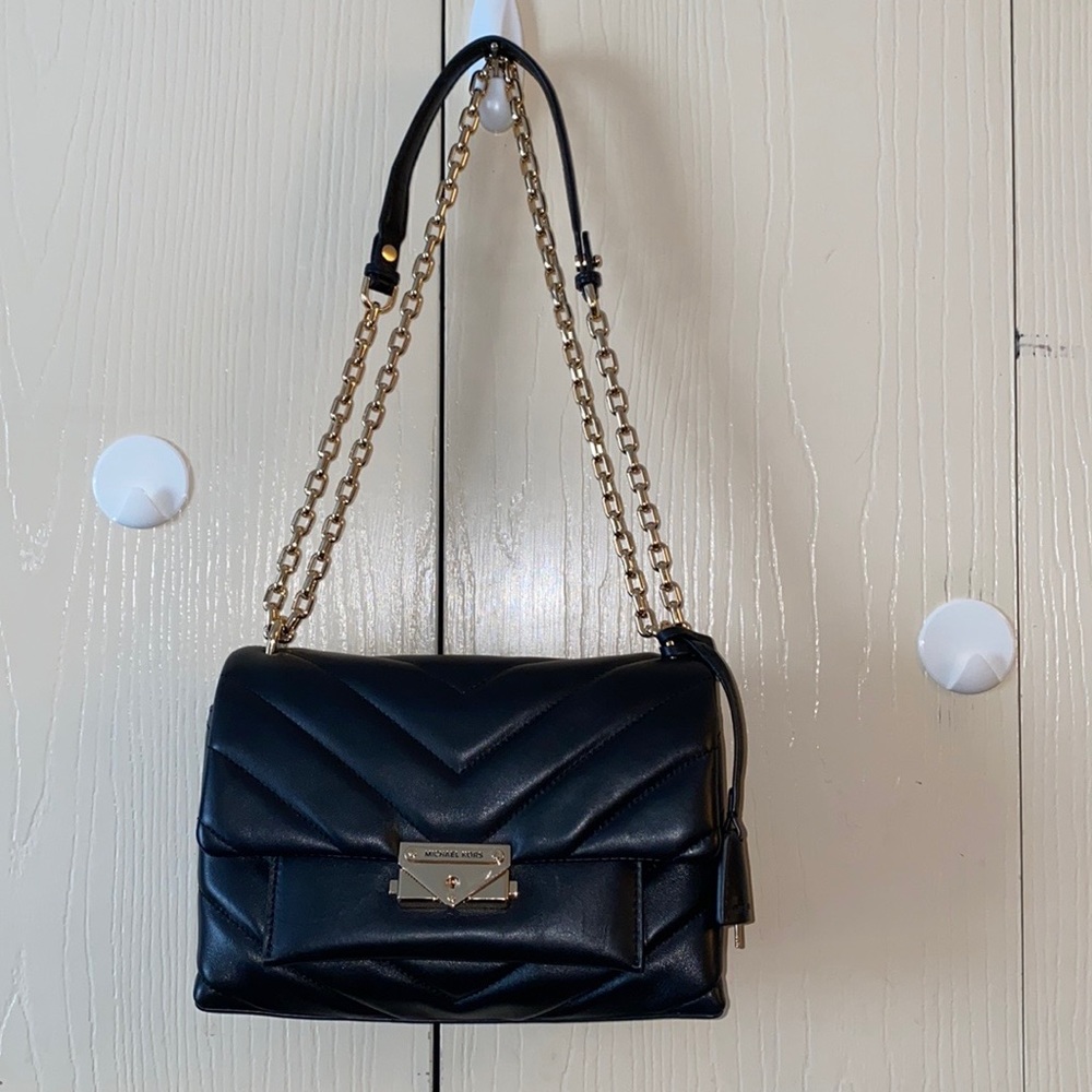Michael Kors Cece Medium Quilted Leather Convertible Black Shoulder Bag